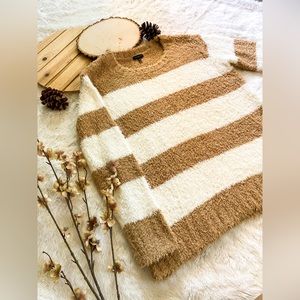 Talbots | Brown and White Striped Fuzzy Sweater